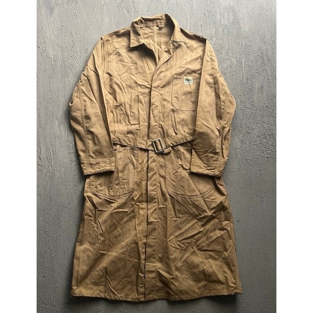 Vintage Hercules Shop Coat Medium Brown 1950s Herringbone Twill Workwear